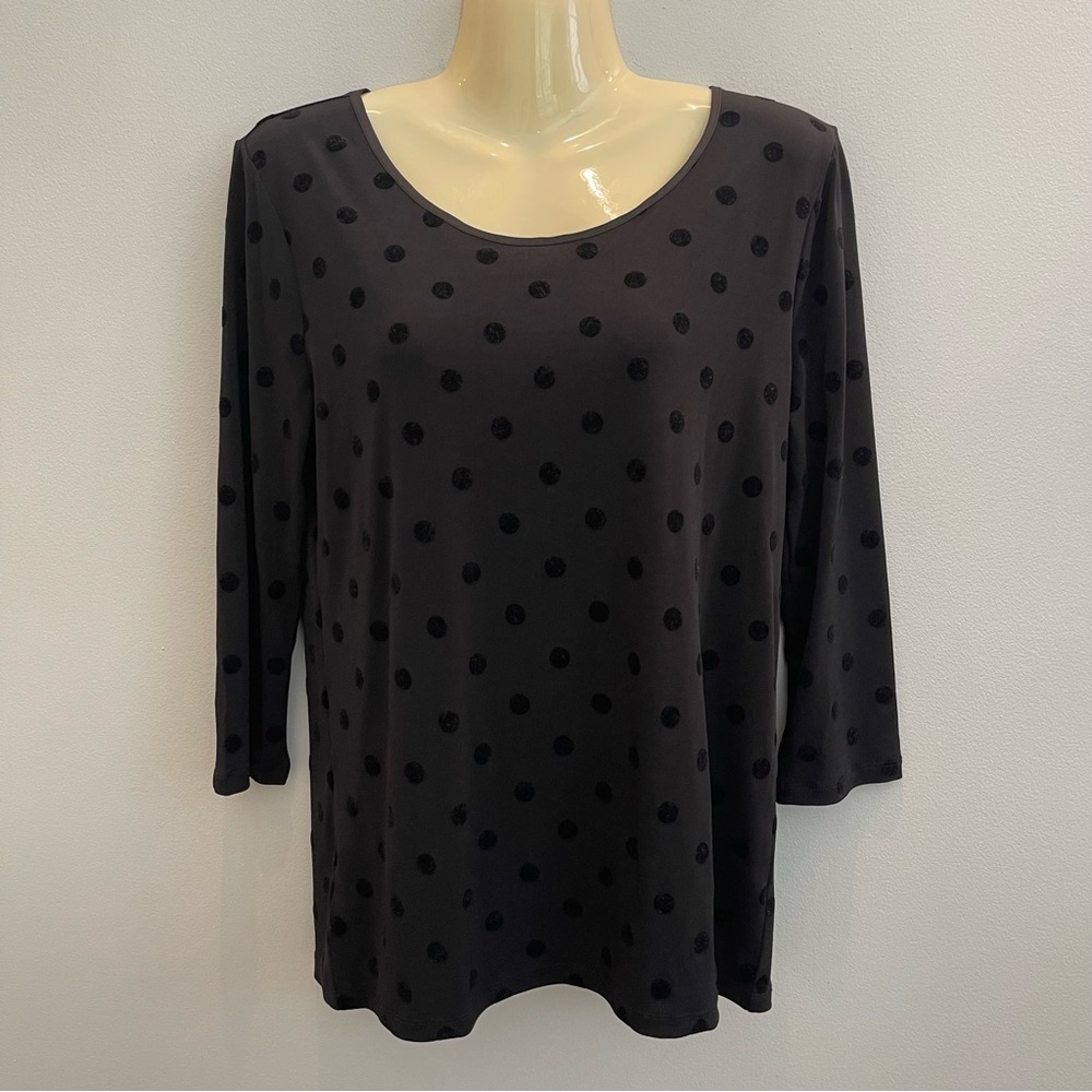 Ann Taylor Blouse Top Women’s M Black swiss dot top 3/4 sleeve pullover Career